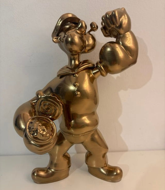 Popeye Statua 3D Oro con Barattolo Spinaci