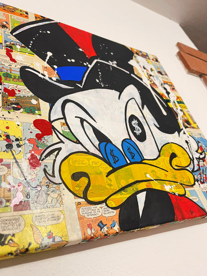 Dipinto Scrooge McDuck Occhio Dollaro Fumetto Pop Art