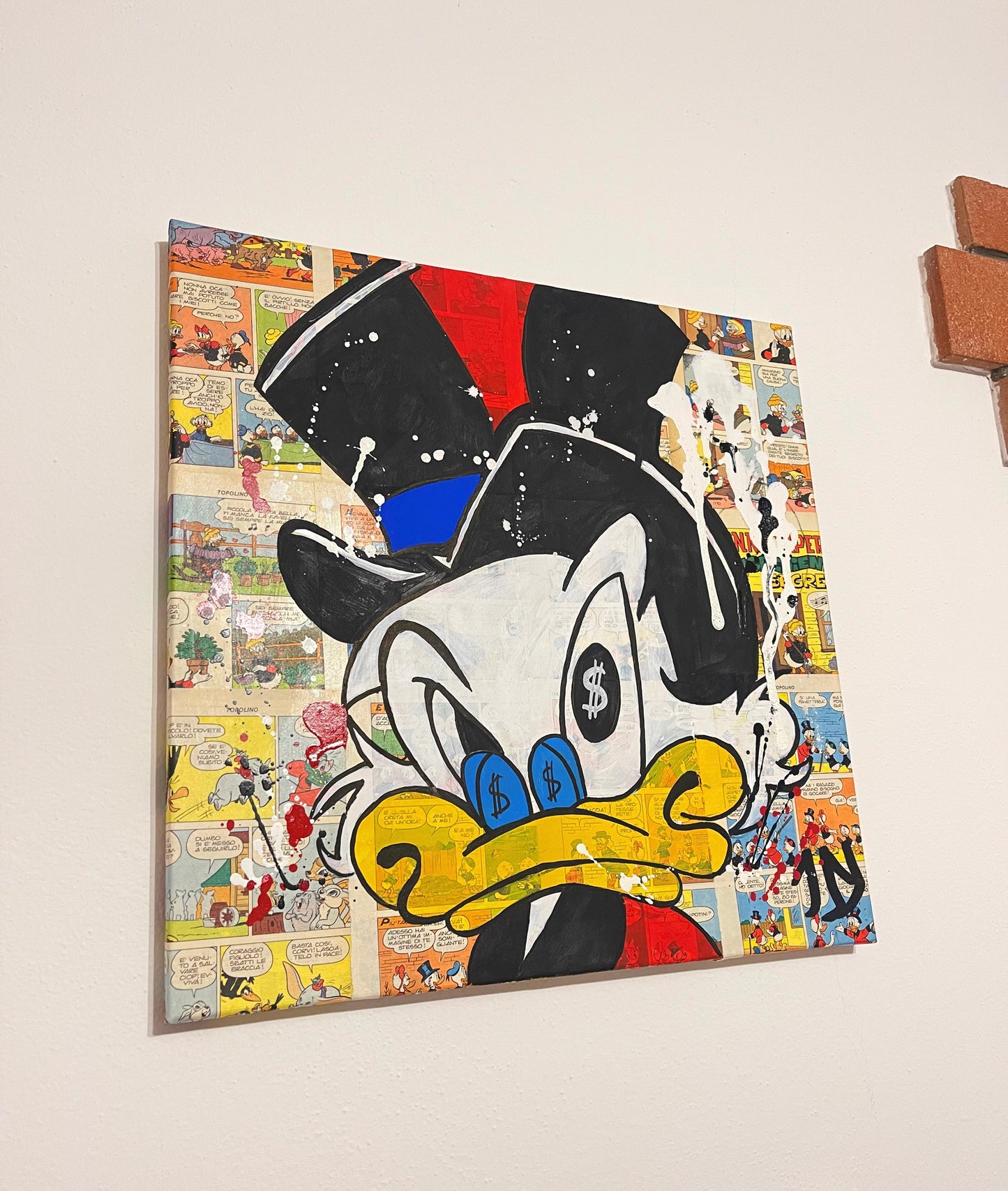 Dipinto Scrooge McDuck Occhio Dollaro Fumetto Pop Art