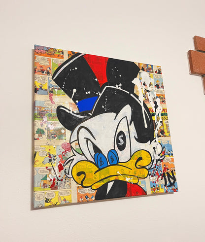 Dipinto Scrooge McDuck Occhio Dollaro Fumetto Pop Art