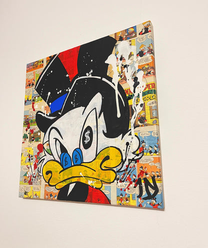 Dipinto Scrooge McDuck Occhio Dollaro Fumetto Pop Art