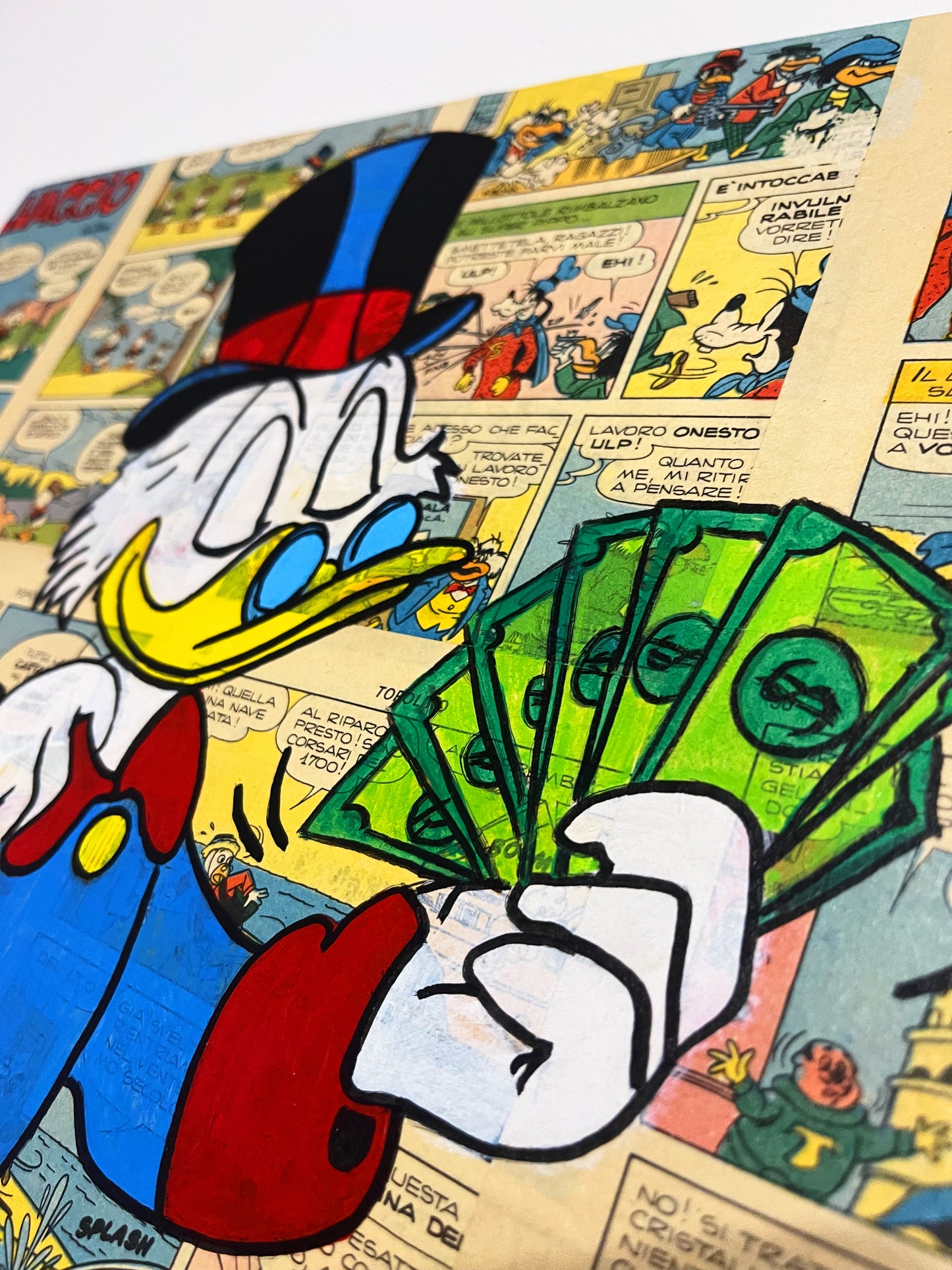 Dipinto Scrooge McDuck Dollari Fumetto Pop Art