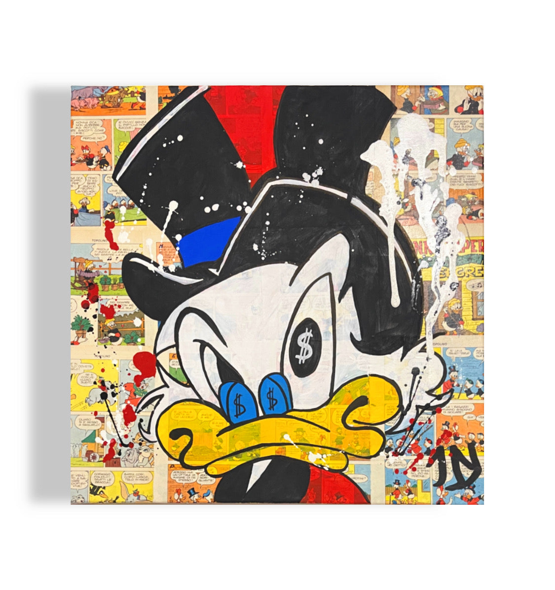 Dipinto Scrooge McDuck Occhio Dollaro Fumetto Pop Art