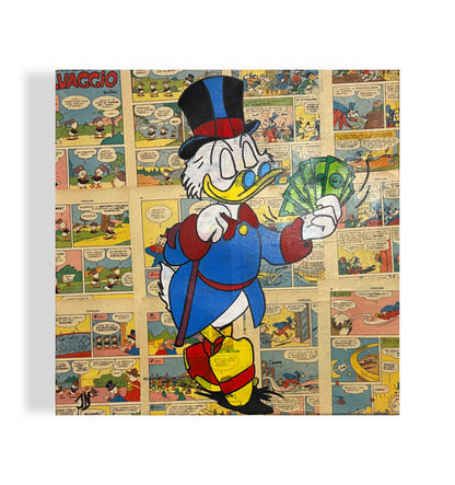 Dipinto Scrooge McDuck Dollari Fumetto Pop Art