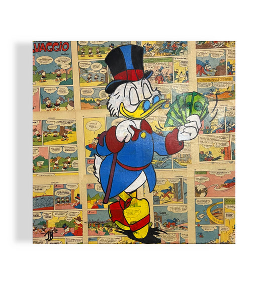Dipinto Scrooge McDuck Dollari Fumetto Pop Art
