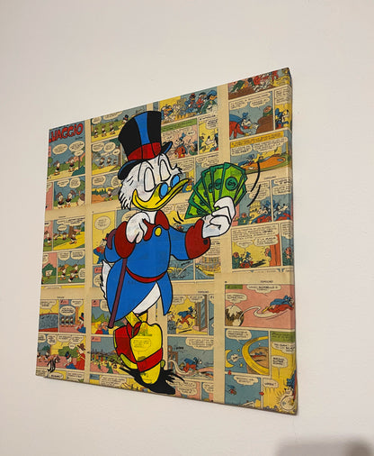 Dipinto Scrooge McDuck Dollari Fumetto Pop Art