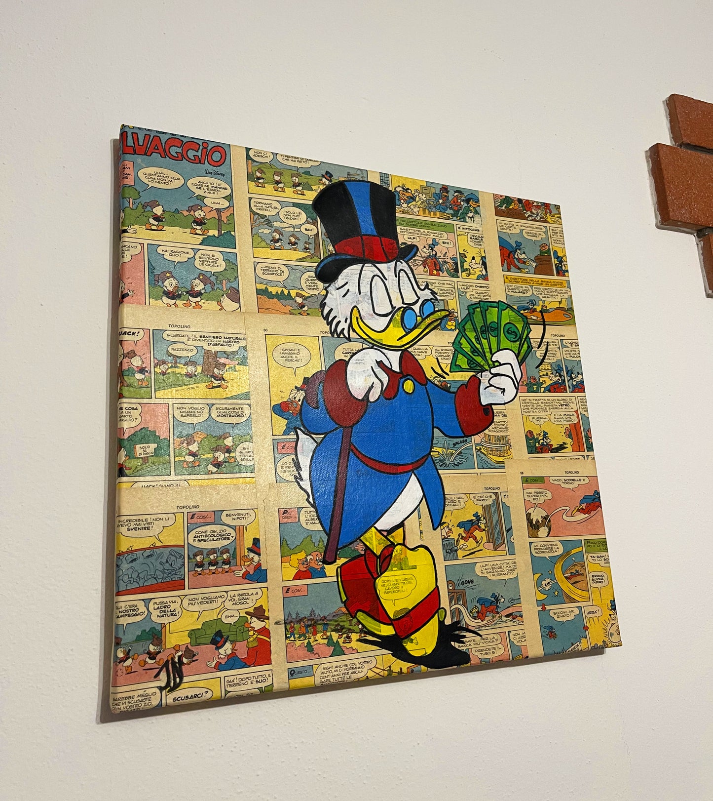Dipinto Scrooge McDuck Dollari Fumetto Pop Art